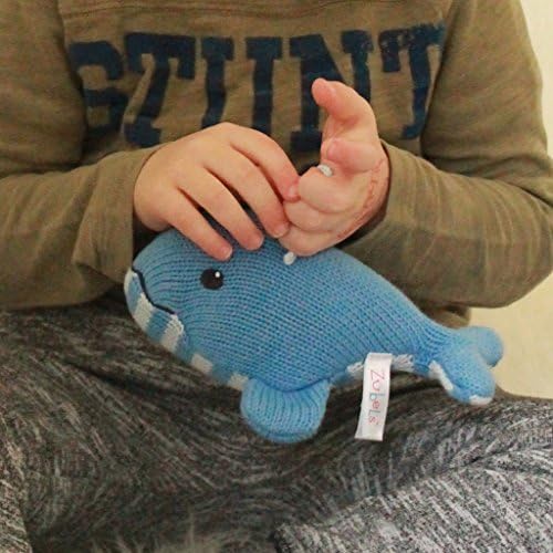 ZUBELS Baby Wally The Whale Rattle 7-Inch Hand-Knit Plush Toy
