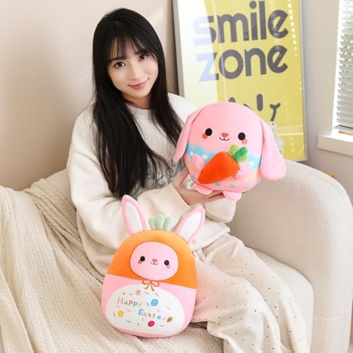 Pink Bunny Plush Stuffed Animal Toy with Carrot - 10 Inch Easter Pillow Gift