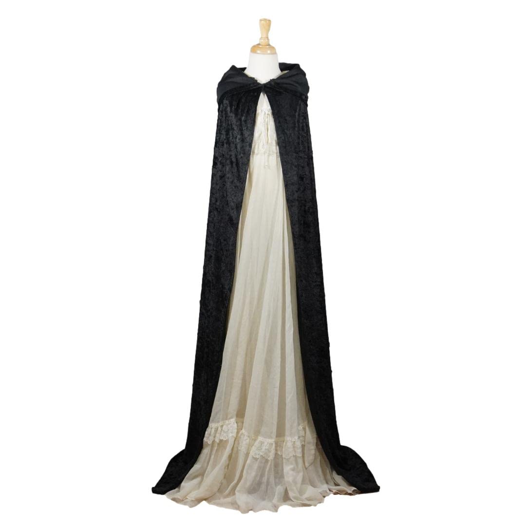 Black Crushed Velvet Hooded Cape for All Sizes