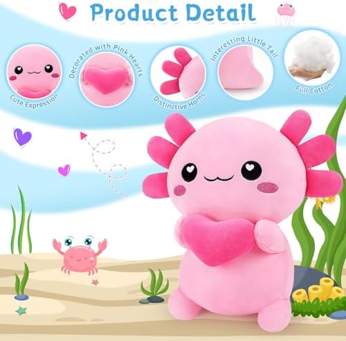 Achwishap Axolotl Plush Pillow 14 Inch Cuddly Stuffed Animal