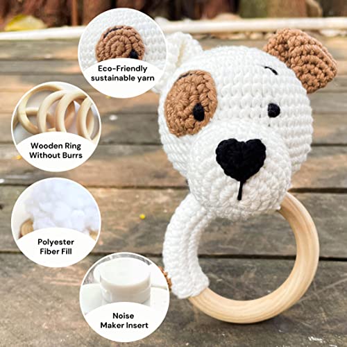 Bunny Rattles Toy for Babies Handmade Woolen Rattle with Safe Wood