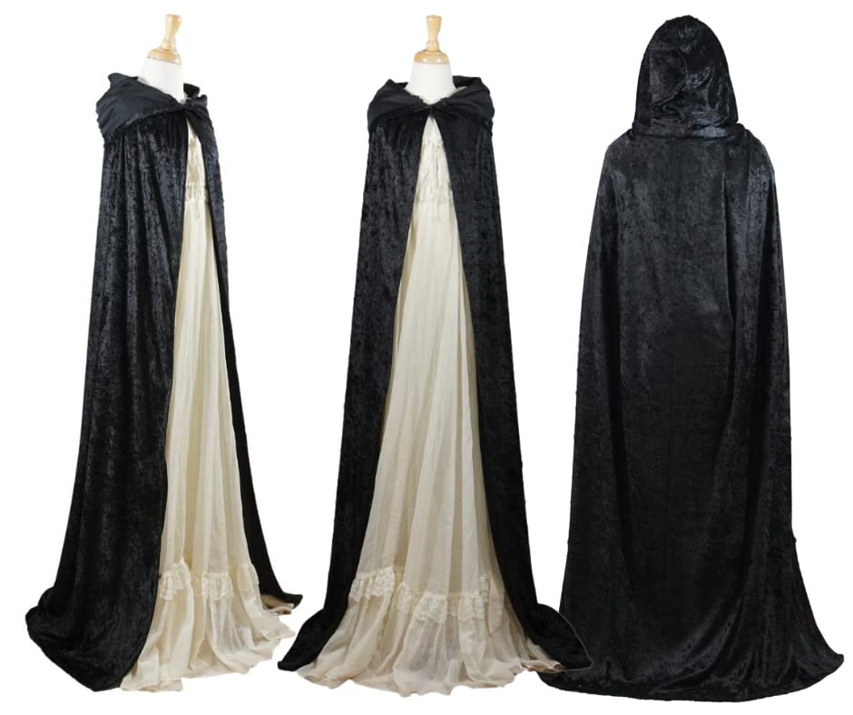 Black Crushed Velvet Hooded Cape for All Sizes