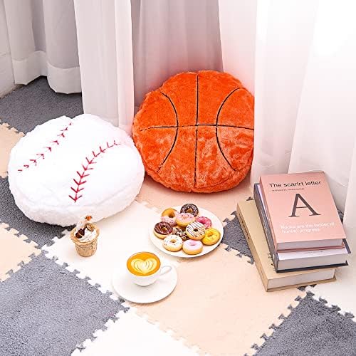 Juexica 4 Pcs Sports Throw Pillows Plush Soccer Basketball Baseball Football Cushion