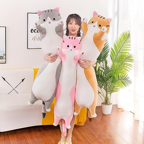 Yeqivo Long Plush Cat Pillow Grey 70CM