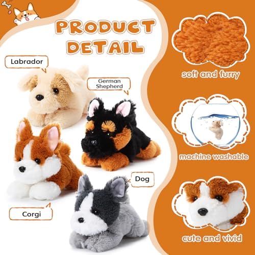 4 Pack 8 Inch Dog Plush Stuffed Animal Pillow Set