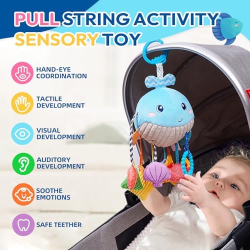 Jollybaby Whale Pull String Toy for Baby 0-18 Months