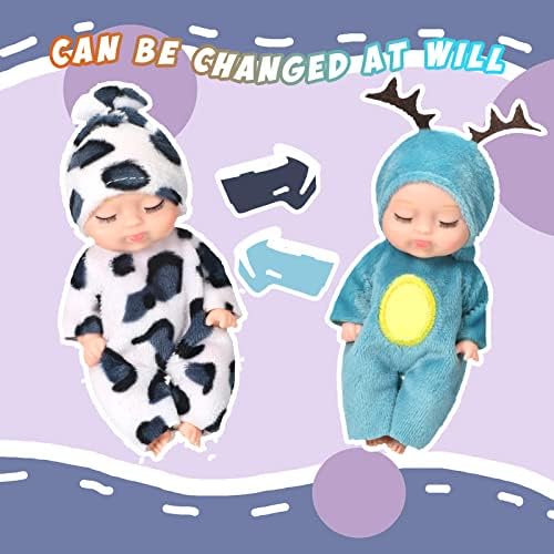 Leitee 6 Pcs 4 Inch Mini Baby Dolls with Animal Clothes