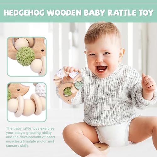 6 Pieces Wooden Baby Rattle Toy Set for 0-6 Months