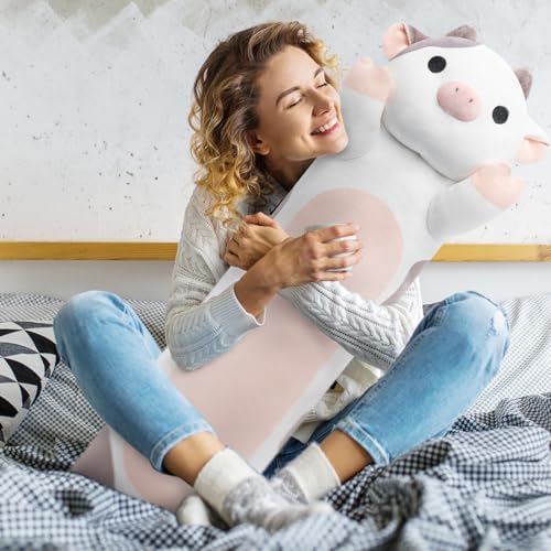 Mewaii Long Plush Cow Pillow for Cuddling and Comfort