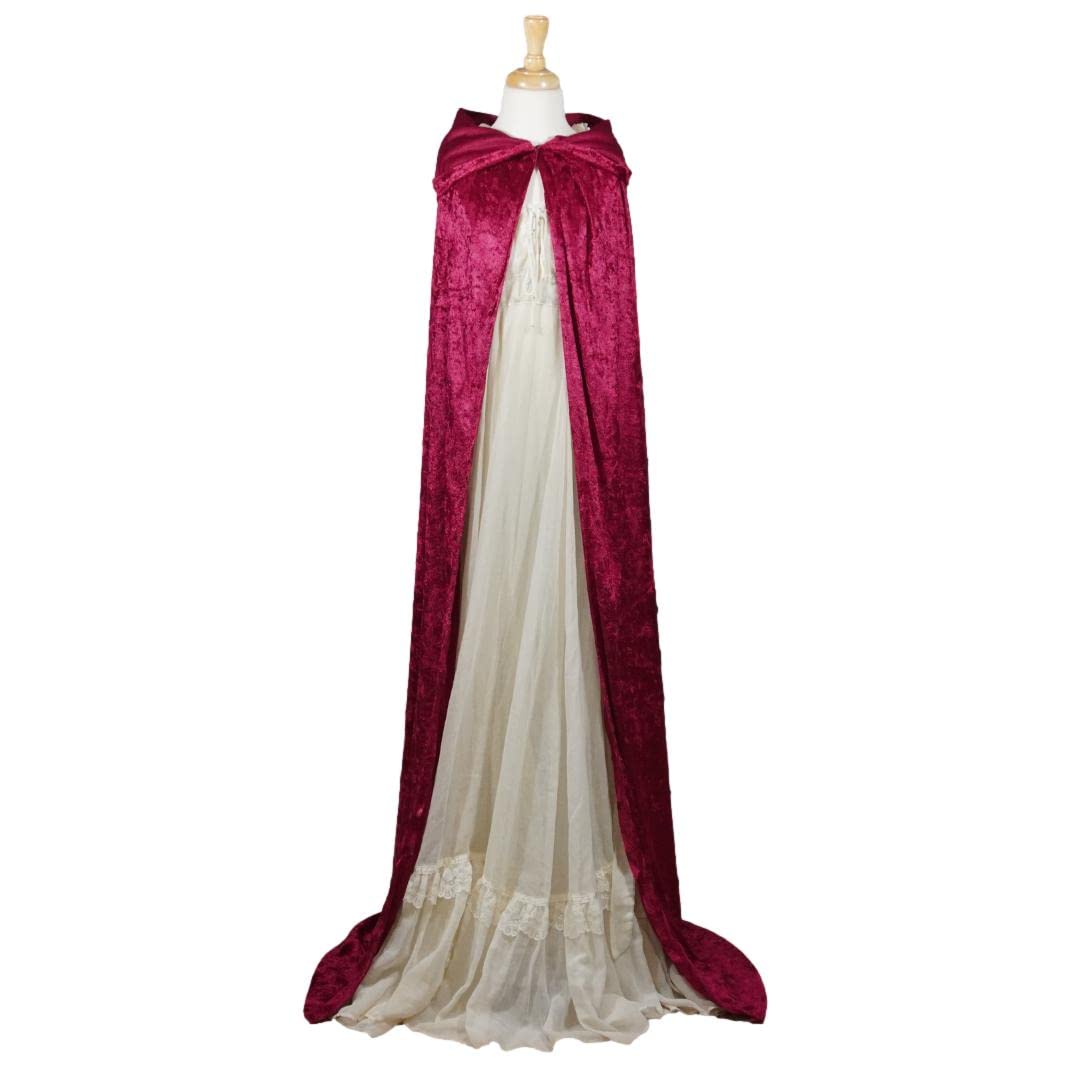Burgundy Crushed Velvet Hooded Cape - Adult Small