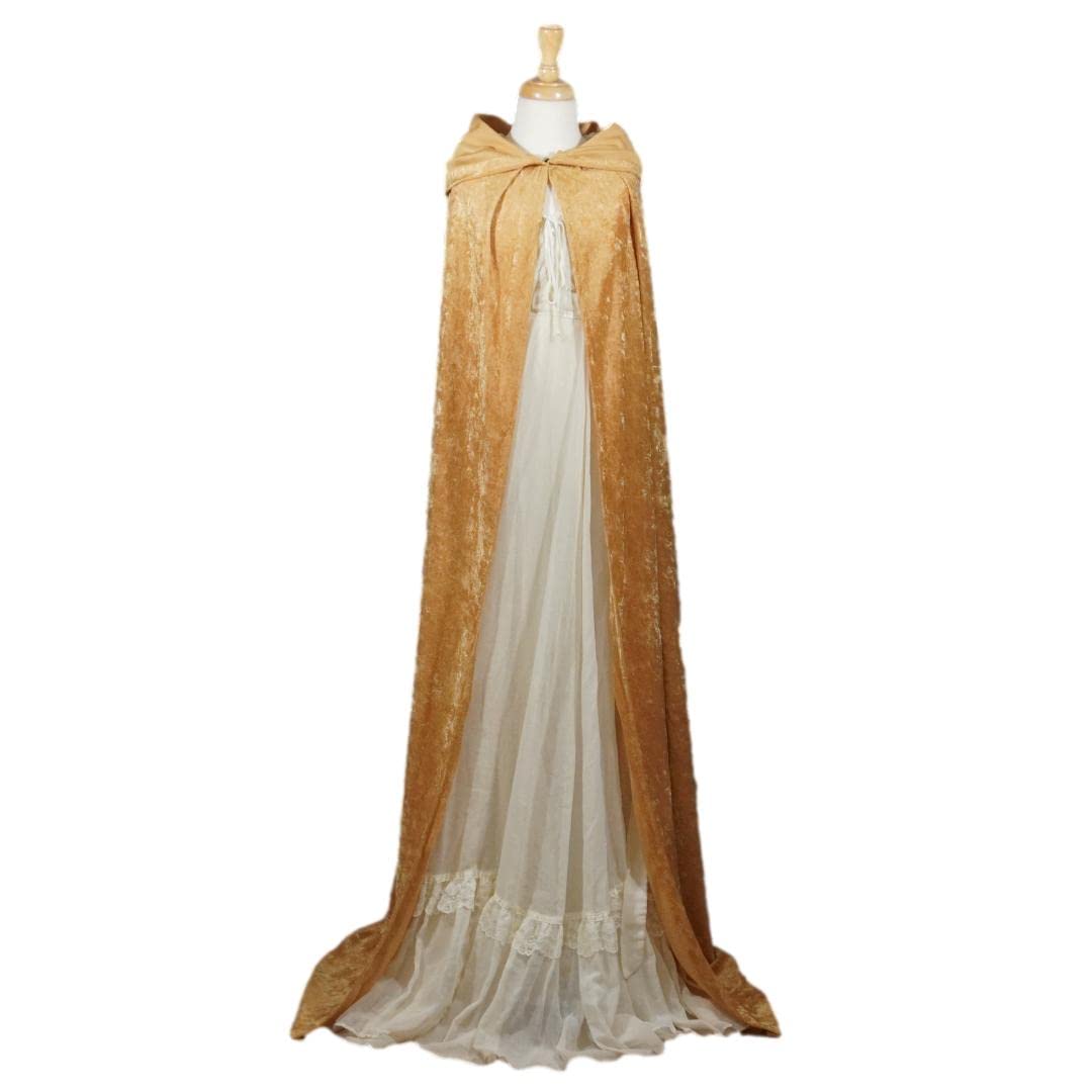Gold Crushed Velvet Full Length Hooded Cape for All Sizes