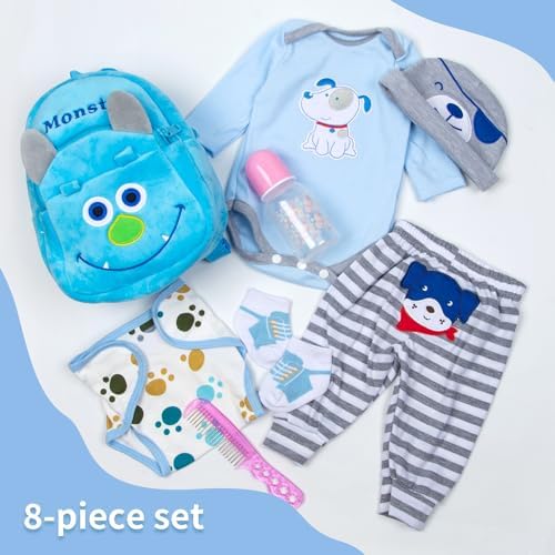 PEDOLLTREE 8 Pcs Reborn Baby Boy Doll Clothes Blue Puppy Set