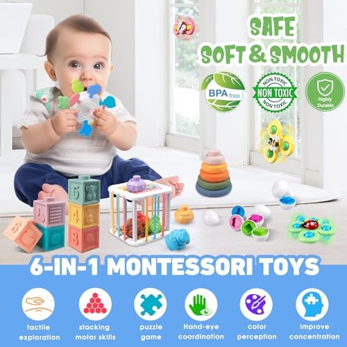 Plunack 6 in 1 Montessori Toy for 6-12 Months Toddler