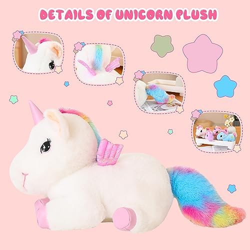SQEQE Rainbow Unicorn Plush Pillow with 4 Baby Friends