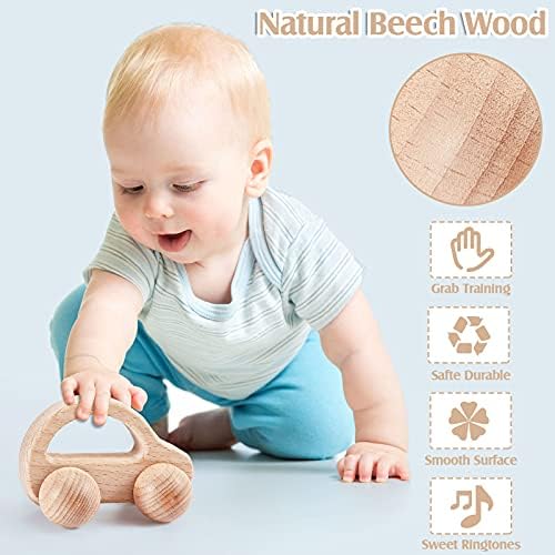 Zhanmai 5-Piece Wooden Baby Toys with Bells and Rattles