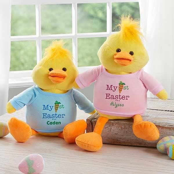 Personalization Universe My First Easter Quacking Plush Duck with Embroidered Name - Pink