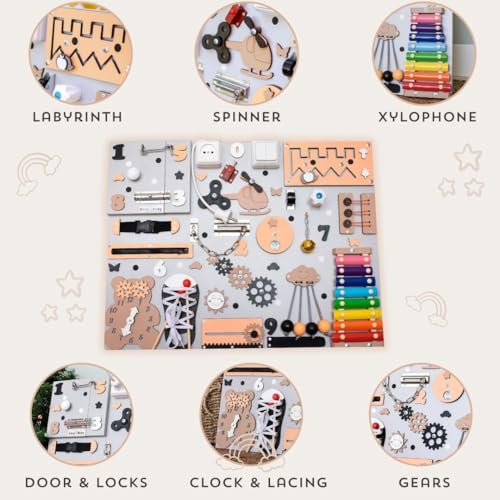 Big Busy Board Montessori Toddler Toy with Xylophone