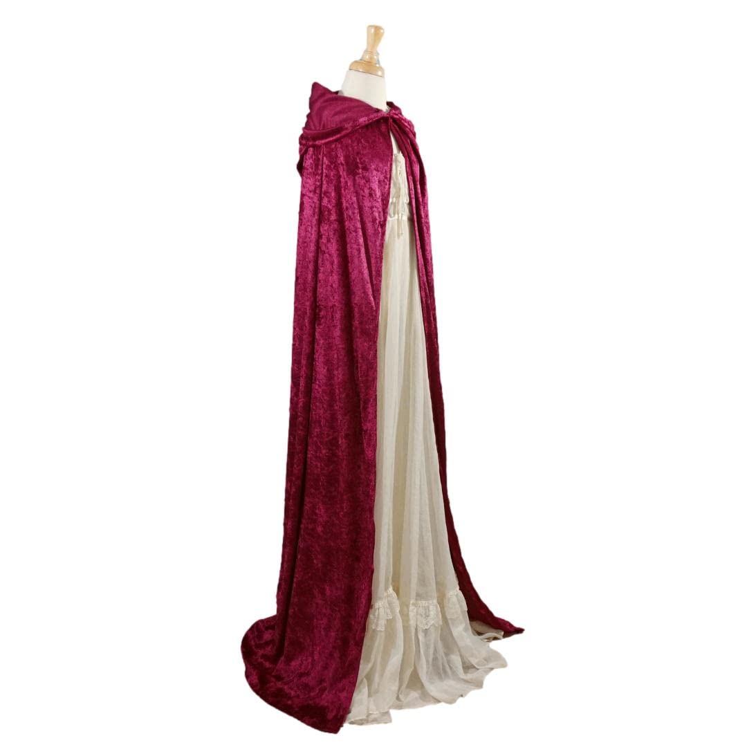 Burgundy Crushed Velvet Hooded Cape - Adult Small