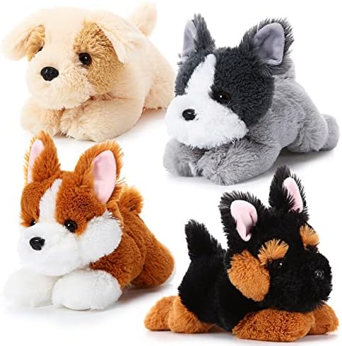 4 Pack 8 Inch Dog Plush Stuffed Animal Pillow Set