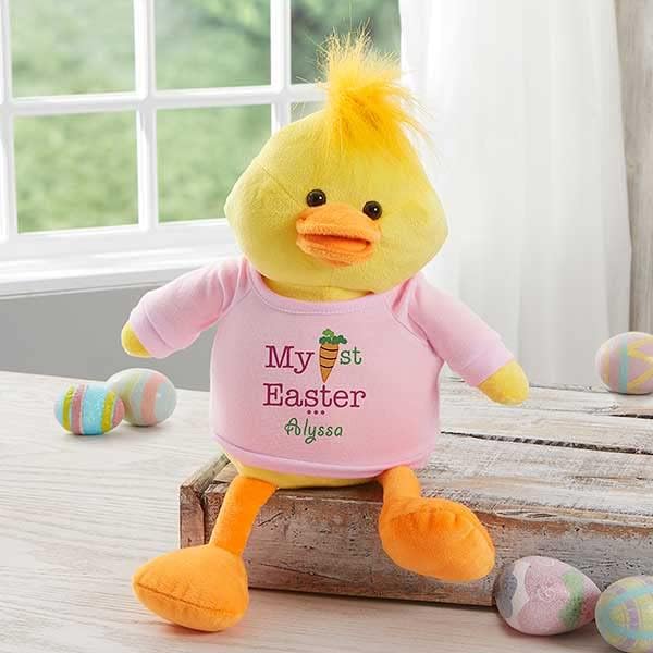 Personalization Universe My First Easter Quacking Plush Duck with Embroidered Name - Pink