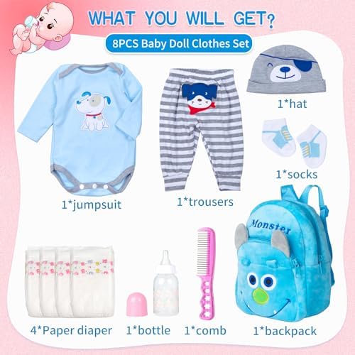 PEDOLLTREE Blue Puppy Reborn Baby Doll 11 Pcs Outfit Set