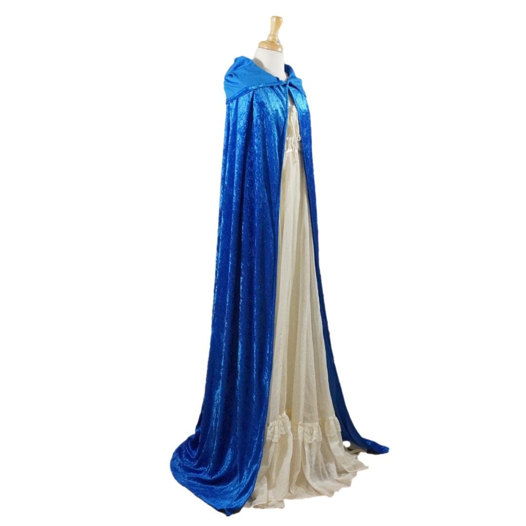 Blue Crushed Velvet Full Length Hooded Cape - Adult Small