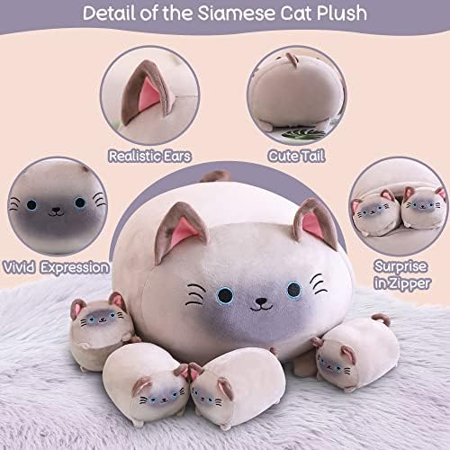 SQEQE Siamese Cat Plush Set 5 in 1 Stuffed Animal Pillow Kids Toy