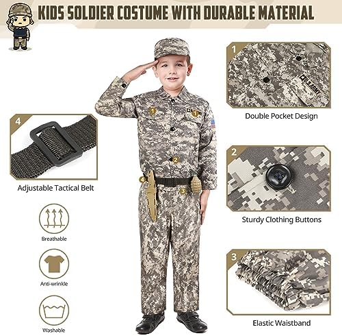 GIFTINBOX Kids Army Soldier Costume Set for Boys 3-12