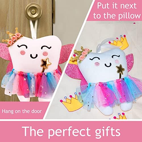 SQIMZAR Tooth Fairy Pillow for Girls with Glittering Wings