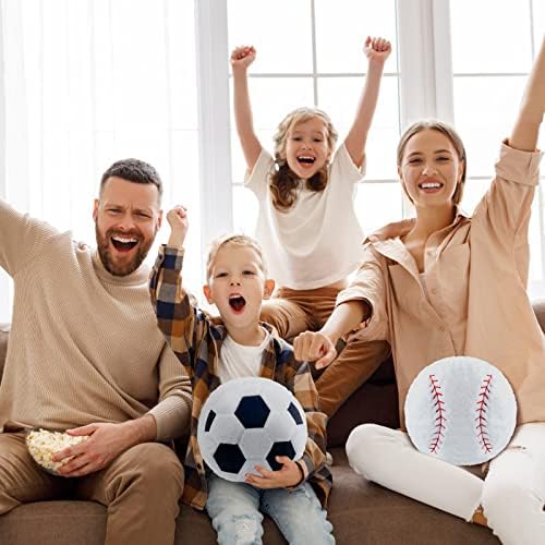 Juexica 4 Pcs Sports Throw Pillows Plush Soccer Basketball Baseball Football Cushion