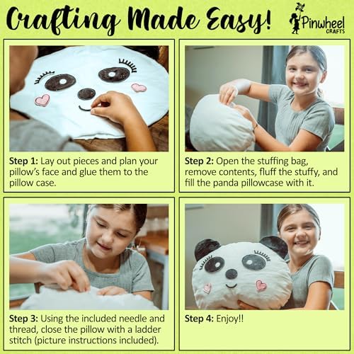 Beginner Sewing Kit for Kids 8-12 - Panda Pillow DIY Craft