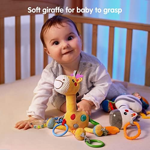 TUMAMA Hanging Toys 2 Pack - Plush Giraffe Zebra Rattle