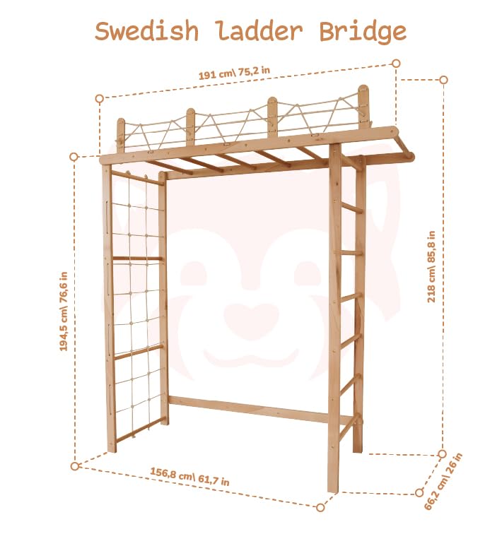 Wood And Hearts Bridge Swedish Ladder - Indoor Play Gym for Kids