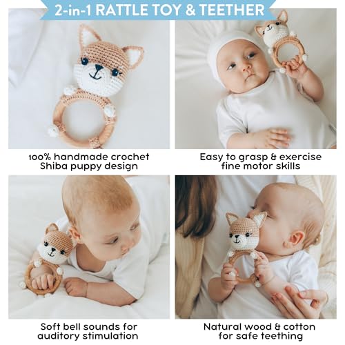 Handmade Wooden Dog Rattle Toy for Baby Teething