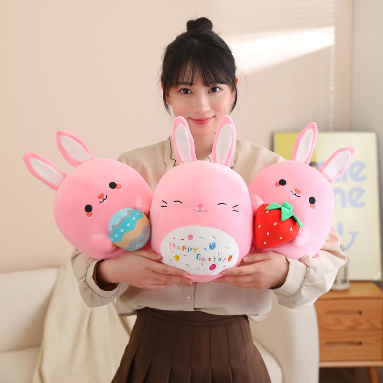 Pink Bunny Plush Stuffed Animal Toy Soft Rabbit Plushie