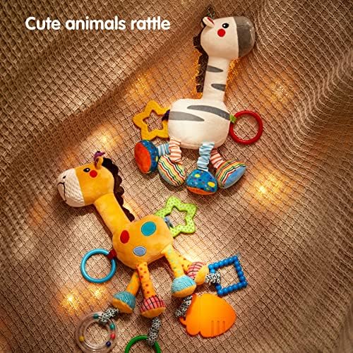 TUMAMA Hanging Toys 2 Pack - Plush Giraffe Zebra Rattle
