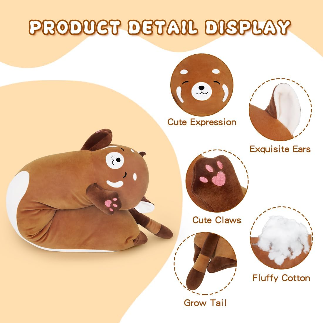 Yeqivo Cute Long Raccoon Plush Pillow Soft Hugging Toy Orange 1968Inch50cm