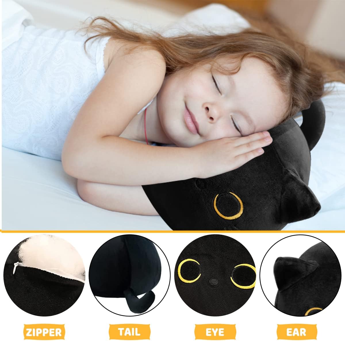Soft Black Cat Plush Pillow - Kids Toy for Boys Girls