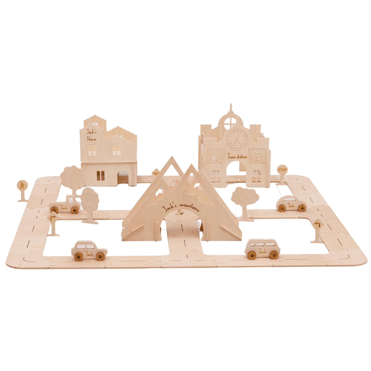 Personalized Wooden Car Track for Kids - XL Toddler Race Track Toy