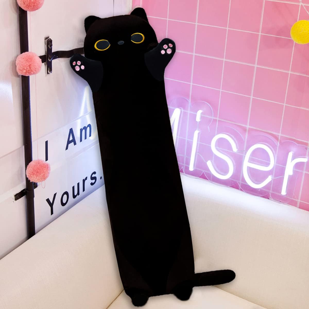MDXMY Long Black Cat Plush Pillow - Comfortable Stuffed Animal