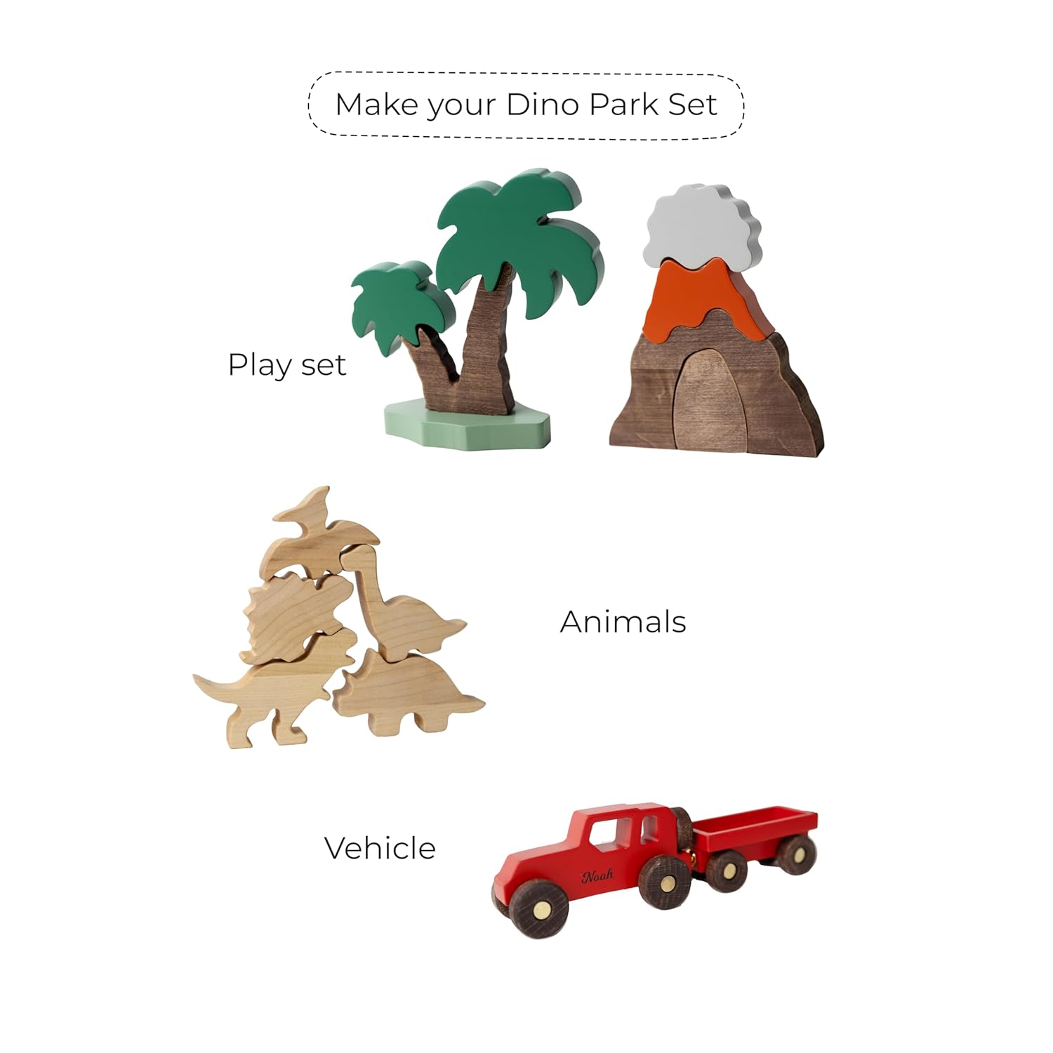 Personalized Wooden Dino Toy Set for Kids