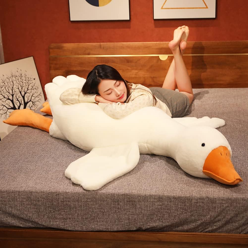 Giant White Goose Plush Pillow - 51 in Soft Furry Hugging Toy 1