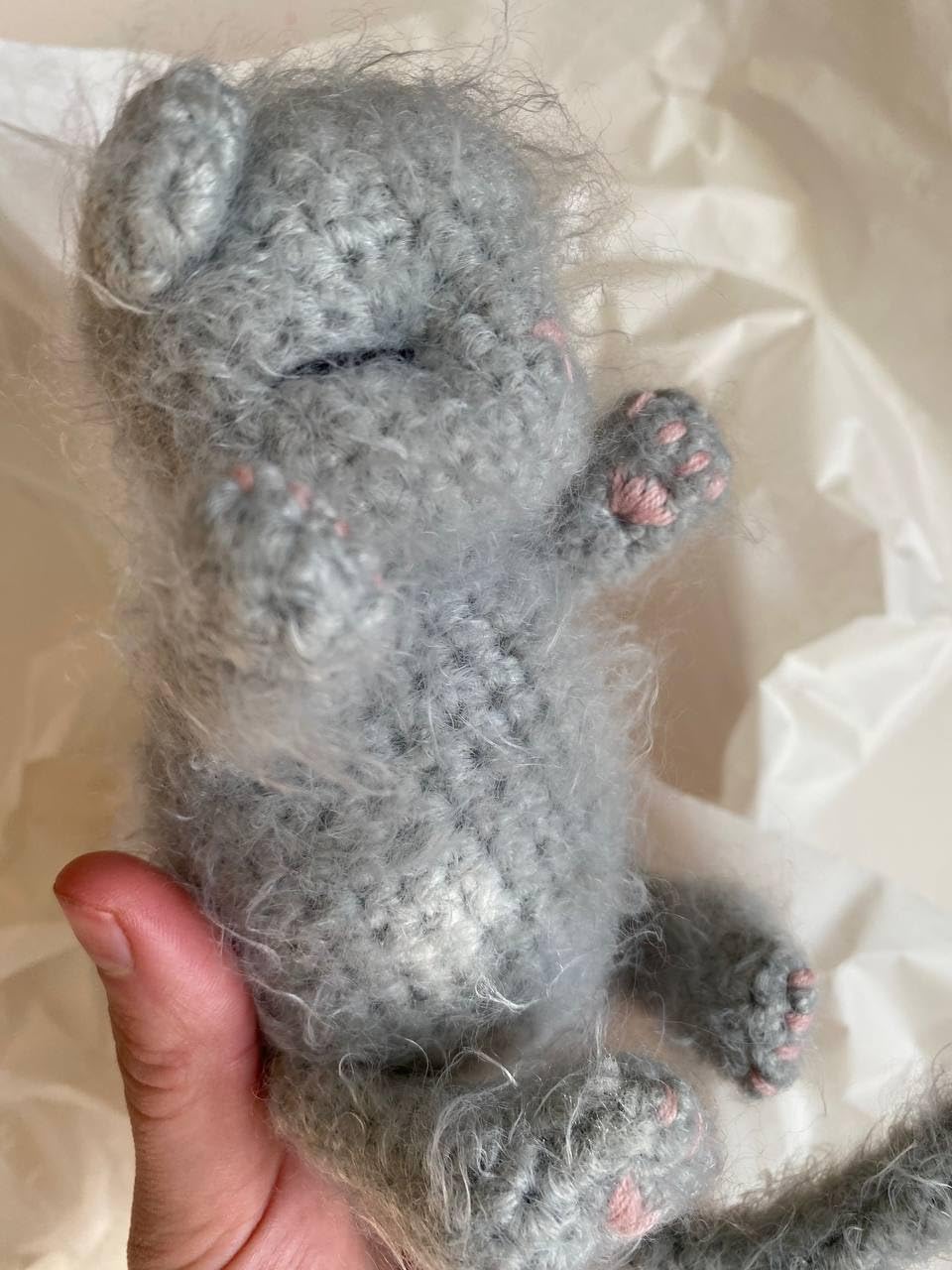 Fluffy Sleeping Kitten Grey Toy Newborn Cat Crib Toy
