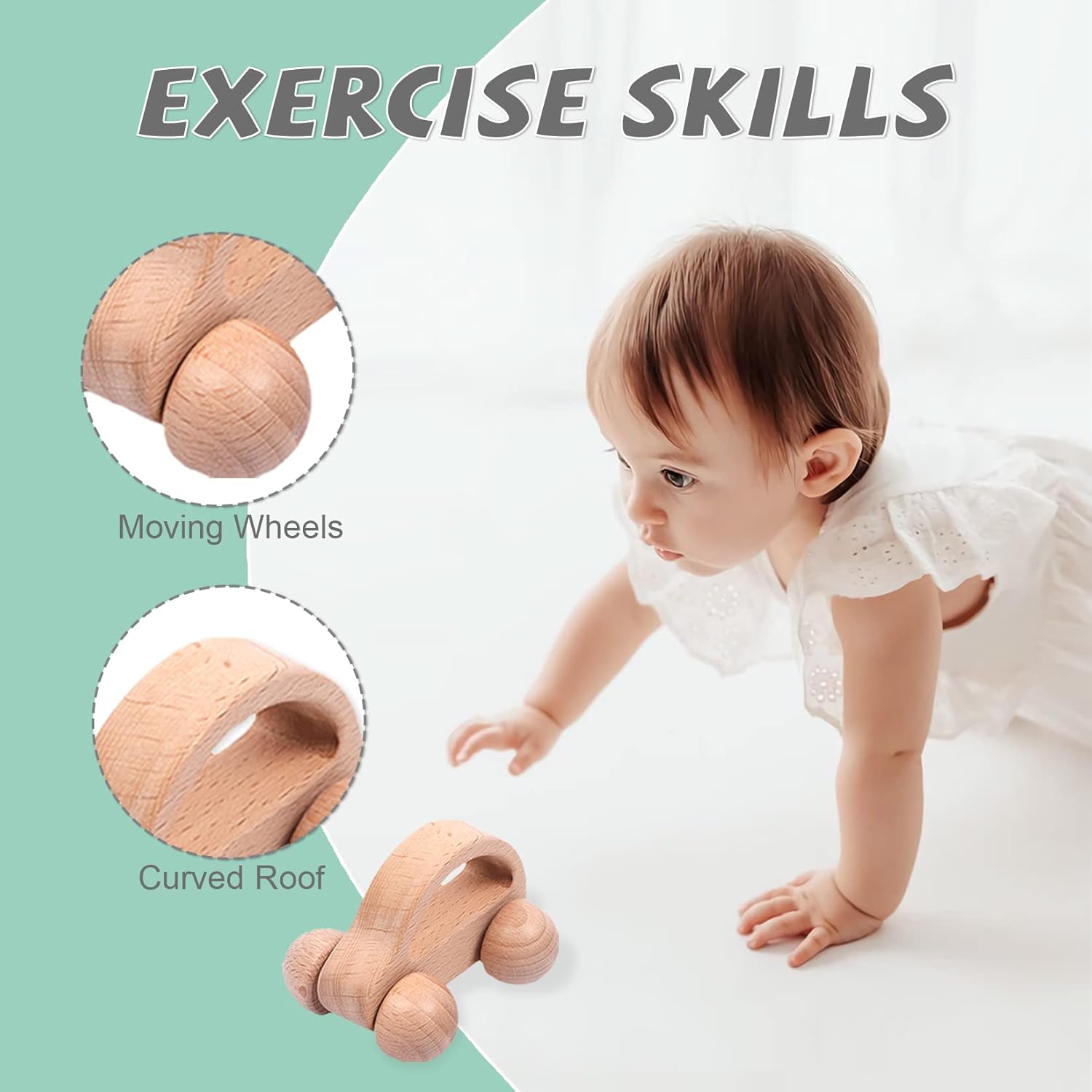 6 Pieces Wooden Baby Rattle Toy Set for 0-6 Months