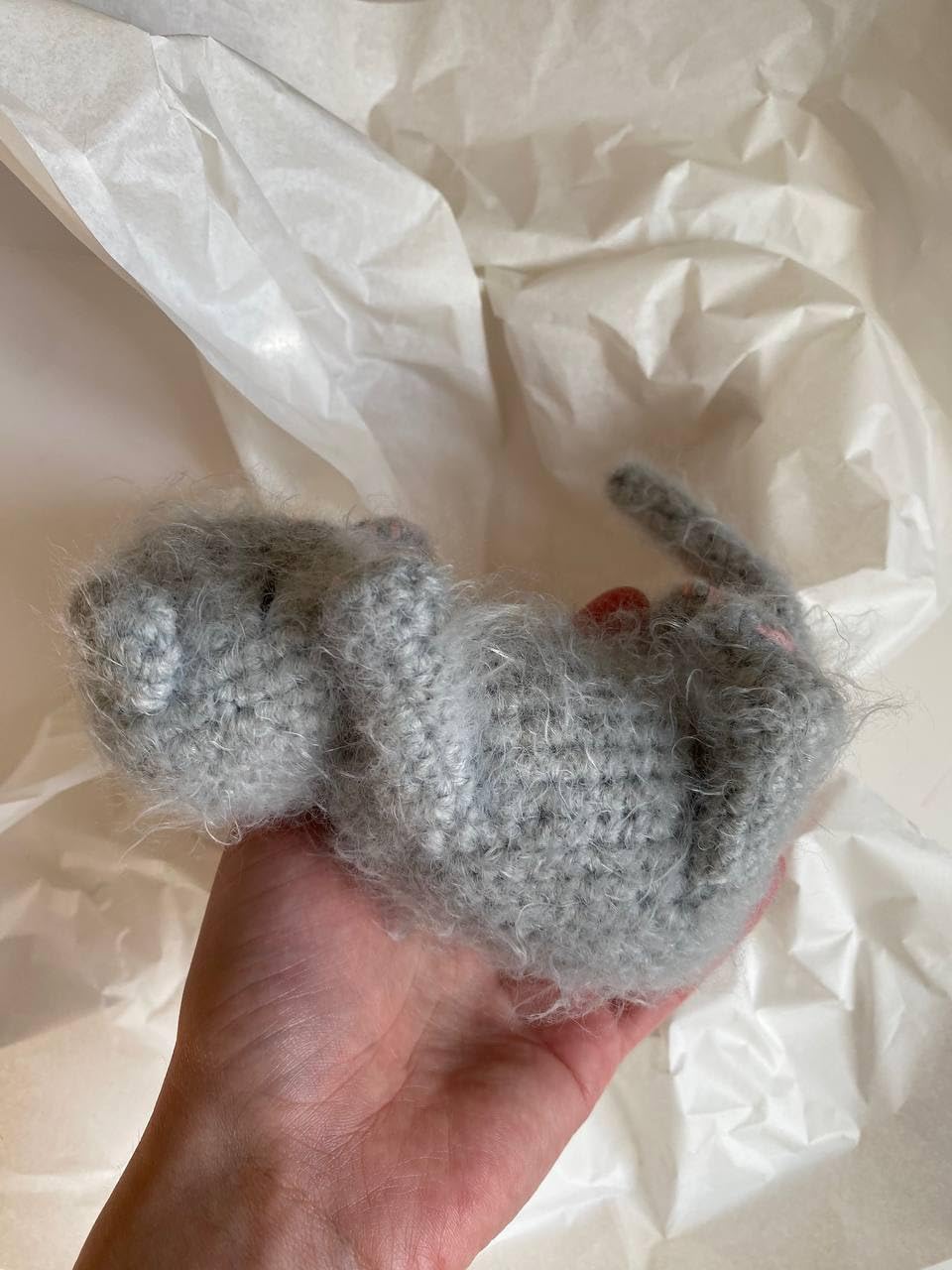 Fluffy Sleeping Kitten Grey Toy Newborn Cat Crib Toy