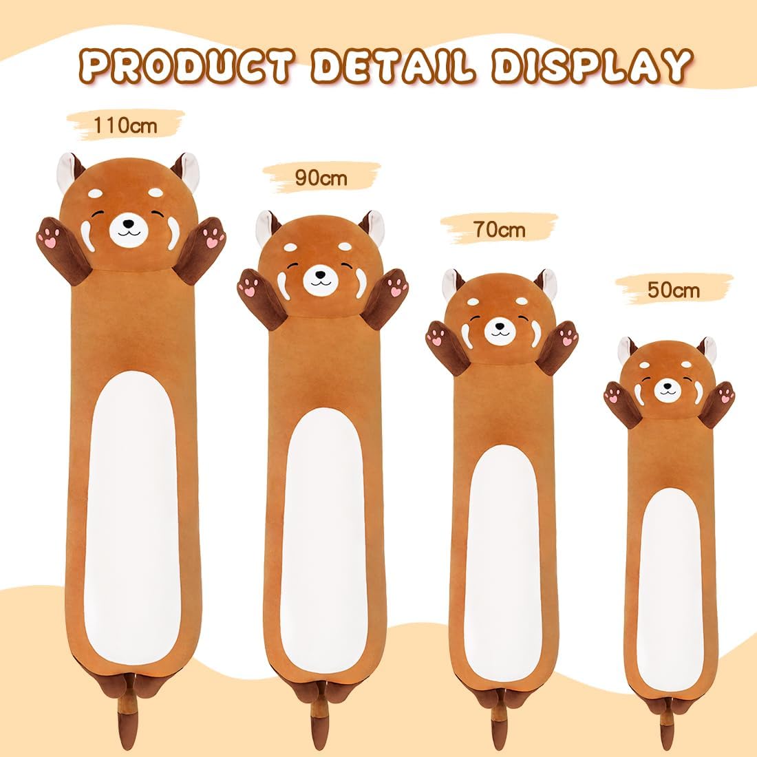 Yeqivo Cute Long Raccoon Plush Pillow Soft Hugging Toy Orange 1968Inch50cm