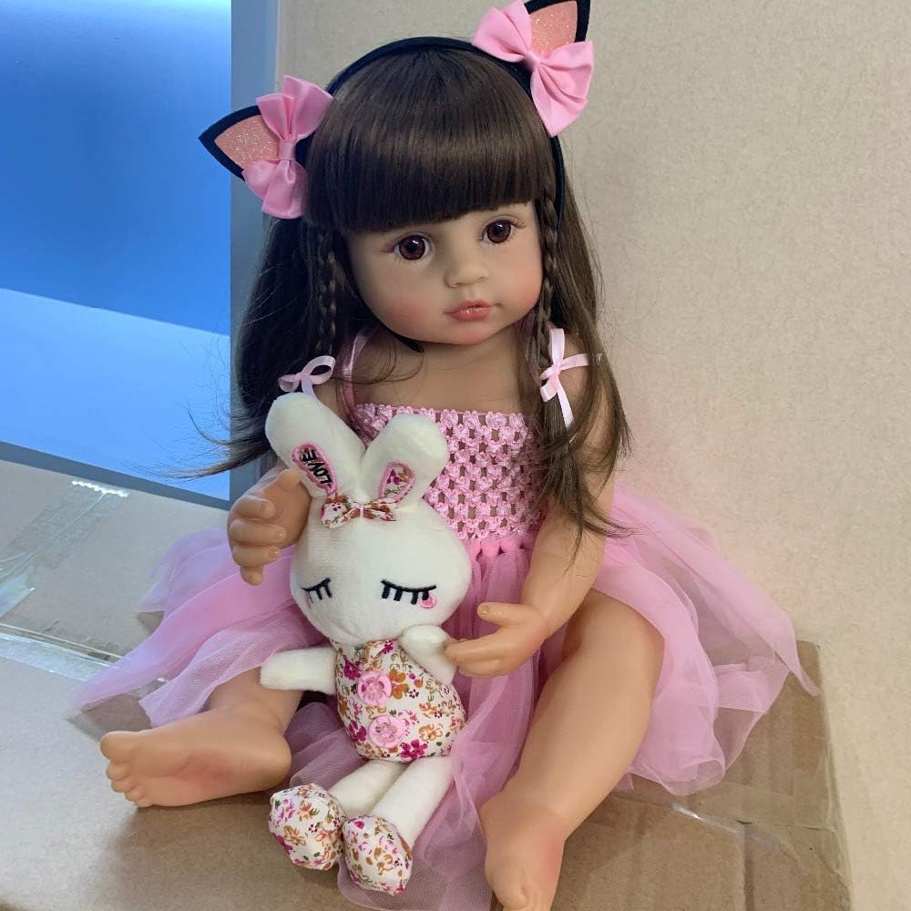 RXDOLL Reborn Baby Doll 22 Inches Waterproof with Pink Dress