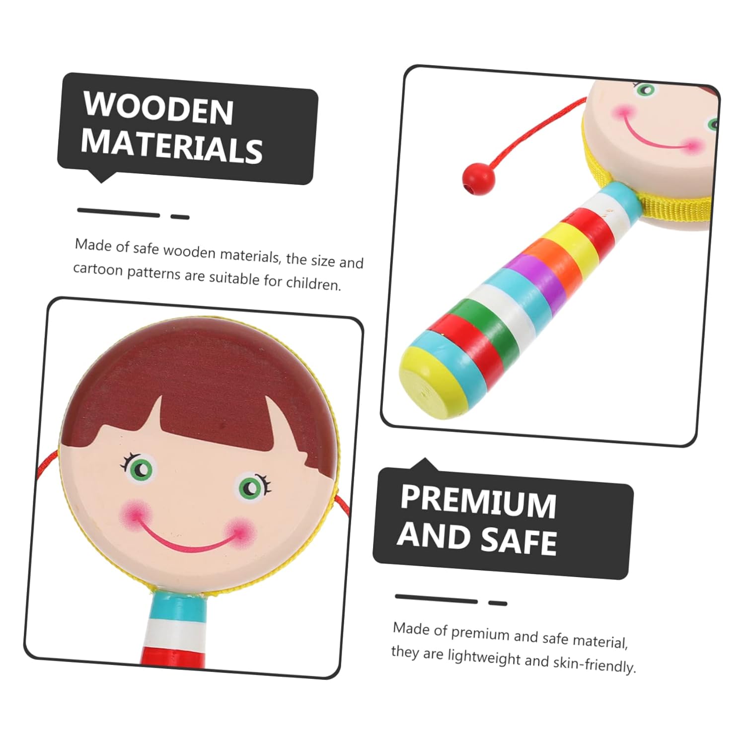 Toddmomy 2pcs Cartoon Design Wooden Rattle