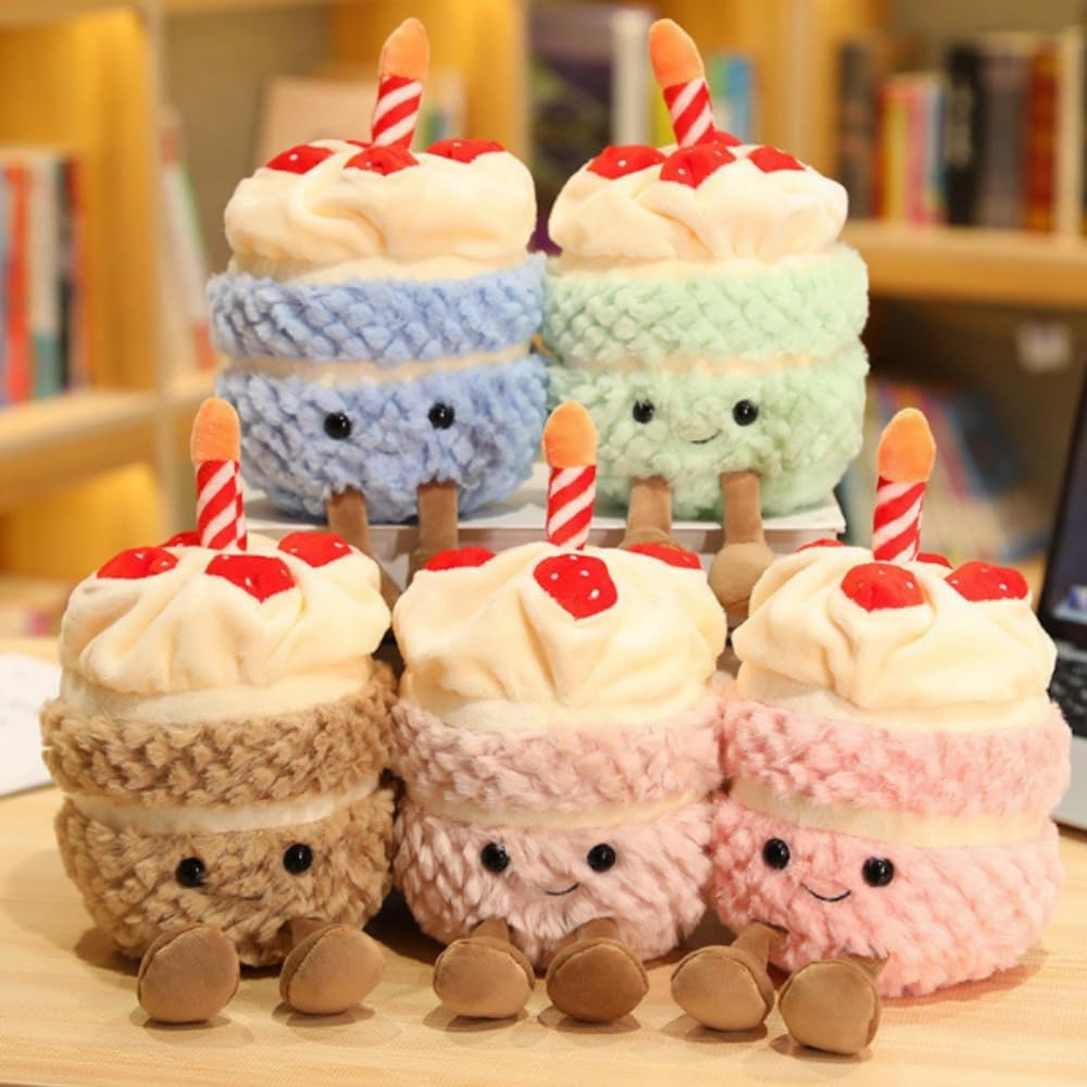OUKEYI 28cm Birthday Cake Plush Toy - Cute Smile Pillow Stuffed Animal
