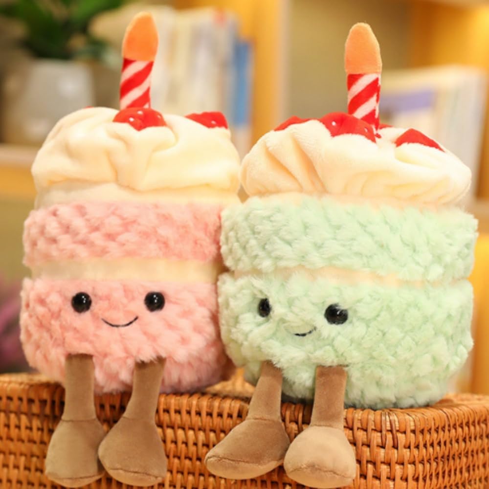 OUKEYI 28cm Birthday Cake Plush Toy - Cute Smile Pillow Stuffed Animal